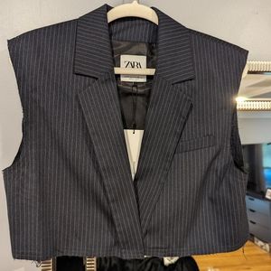 NWT Zara Cropped Pinstripe Vest